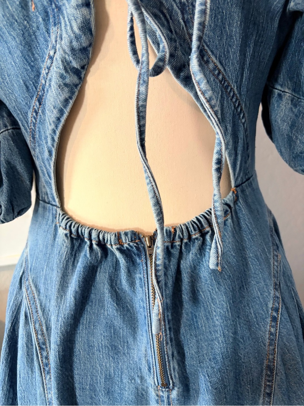 Pilcro Denim Puff-Sleeve Midi Dress - Blue - Picture 6 of 7